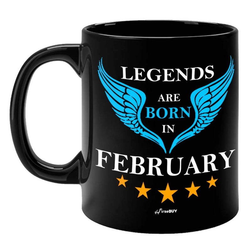 FirseBUY Legends are Born in February Ceramic Coffee Mug Gift for Men 325ml Black - Image 1