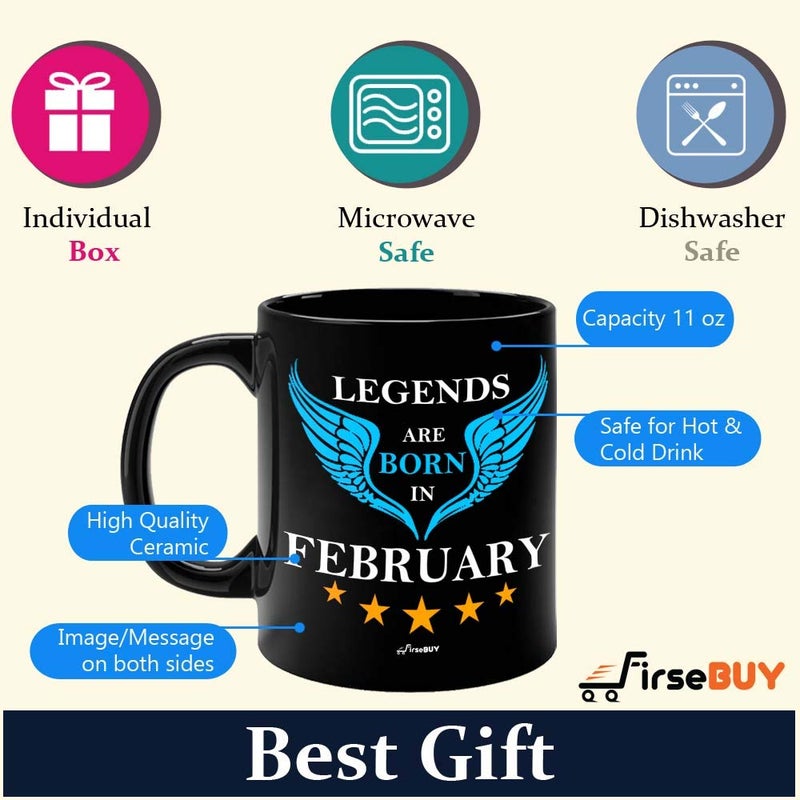FirseBUY Legends are Born in February Ceramic Coffee Mug Gift for Men 325ml Black - Image 5