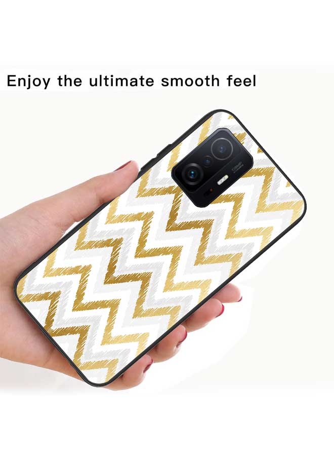 OKTEQ TPU Protection and Hybrid Rigid Clear Back Cover Case Golden Waved for Xiaomi 11T / 11T Pro