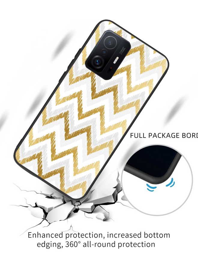 OKTEQ TPU Protection and Hybrid Rigid Clear Back Cover Case Golden Waved for Xiaomi 11T / 11T Pro