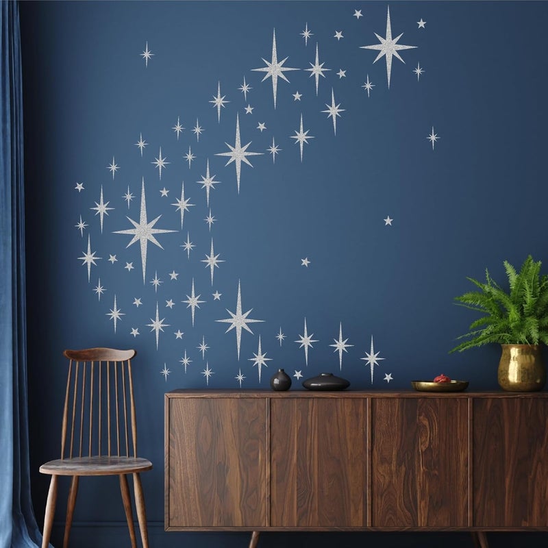 Easma Retro Starburst Wall Decals Star Wall Stickers Atomic Star Walls Decals Geometric Walls Decor Modern Nursery Decor Peel and Stick Stars(116pcs) - Image 3