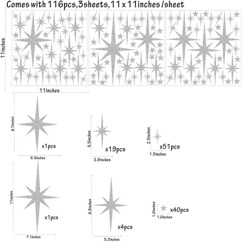 Easma Retro Starburst Wall Decals Star Wall Stickers Atomic Star Walls Decals Geometric Walls Decor Modern Nursery Decor Peel and Stick Stars(116pcs) - Image 2