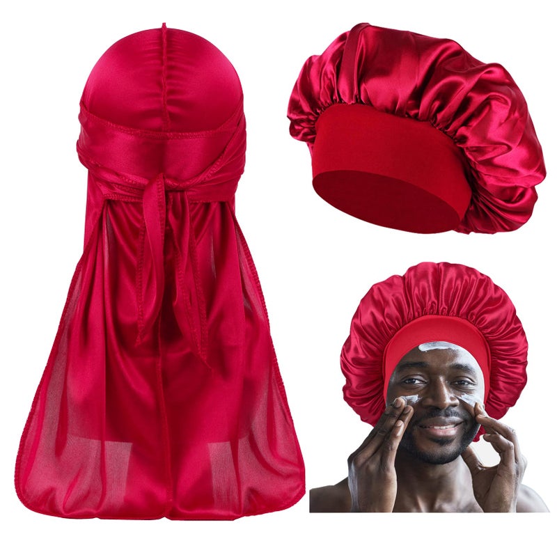 2 PCS Bonnet for MenSilk Hair Bonnet for Sleeping WomenMatching Bonnets and Durag Set