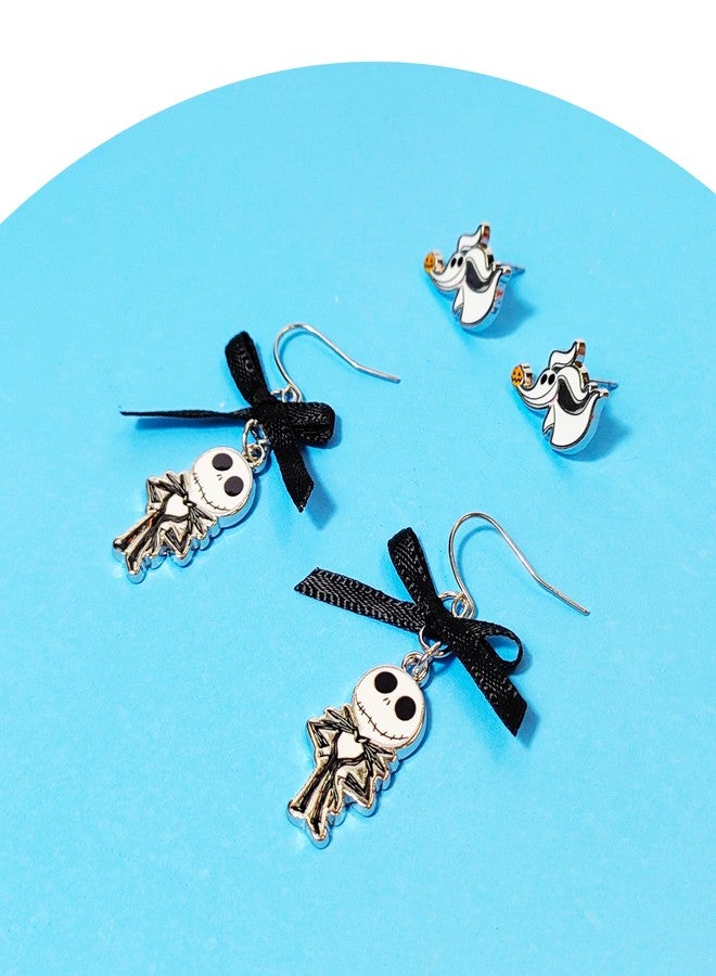 LUV HER Jack Skellington Gothic Jewelry: 2 Hypoallergenic Earrings for Girls (1 Stud & 1 Fishhook Drop) with Charms One Size Fits All Girls The Nightmare Before Christmas Ages 4+ - Image 5