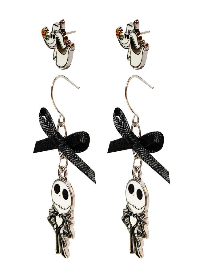 LUV HER Jack Skellington Gothic Jewelry: 2 Hypoallergenic Earrings for Girls (1 Stud & 1 Fishhook Drop) with Charms One Size Fits All Girls The Nightmare Before Christmas Ages 4+ - Image 1