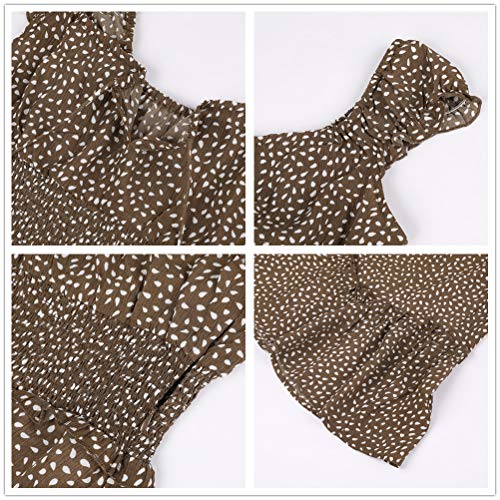 YOBECHO Womens Summer Ruffle Sleeve Sweetheart Neckline Printing Dress Mini Dresses Khaki - Image 4