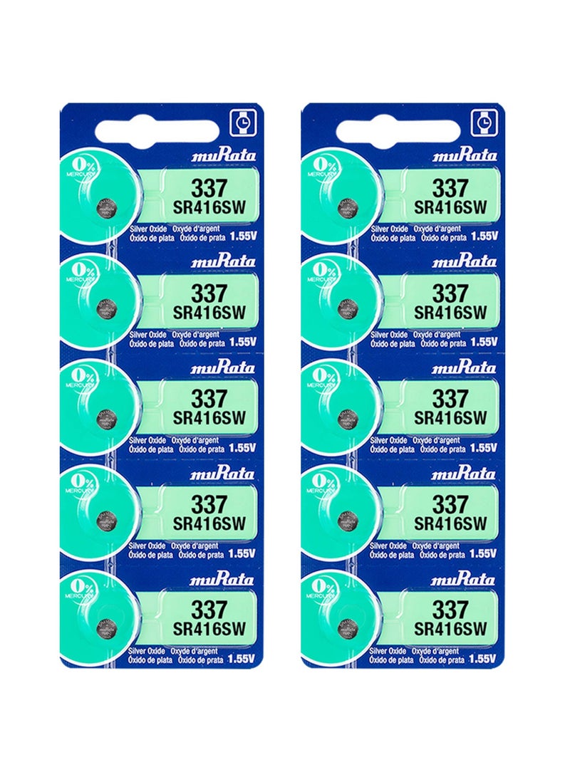 10-Pieces Murata SR416SW / 337 Silver Oxide 1.55V (muRata) Japan Batteries