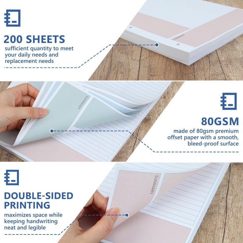OKWUYiK 200 Sheet Colored Cornell Notes Loose Leaf Paper 8.5Ã—11 Inch for 3 Ring Binder College Ruled Taking System Filler Paper Letter Size Notebook Refill Paper Bulk for School Office Business Home 80gsm - Image 3