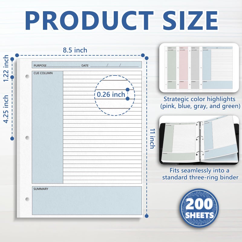 OKWUYiK 200 Sheet Colored Cornell Notes Loose Leaf Paper 8.5Ã—11 Inch for 3 Ring Binder College Ruled Taking System Filler Paper Letter Size Notebook Refill Paper Bulk for School Office Business Home 80gsm - Image 2