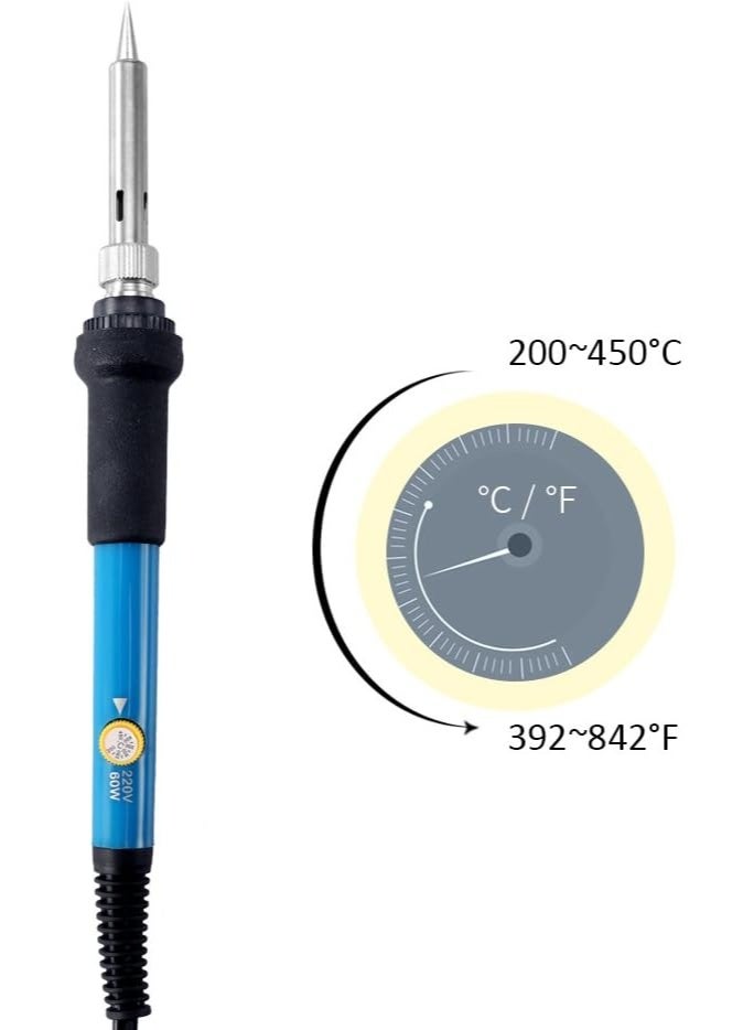 MJZ 7pcs Soldering Iron Kit,  Electric Soldering Iron 60W Adjustable Temperature Welding Iron Kit + 5 Replacement Soldering Tips Set for Welding Circuit Board Appliance Repair and Home DIY - Image 3