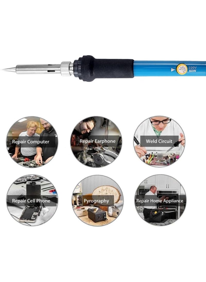 MJZ 7pcs Soldering Iron Kit,  Electric Soldering Iron 60W Adjustable Temperature Welding Iron Kit + 5 Replacement Soldering Tips Set for Welding Circuit Board Appliance Repair and Home DIY - Image 2