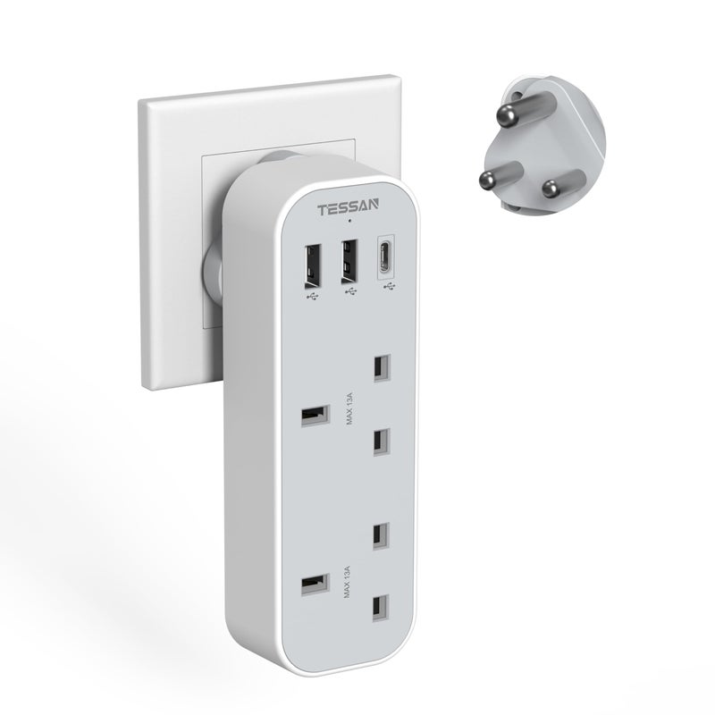 تيسان TESSAN South Africa Plug Adapter, Type M Travel Adaptor with USB C - Image 1