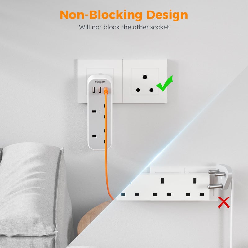 تيسان TESSAN South Africa Plug Adapter, Type M Travel Adaptor with USB C - Image 5