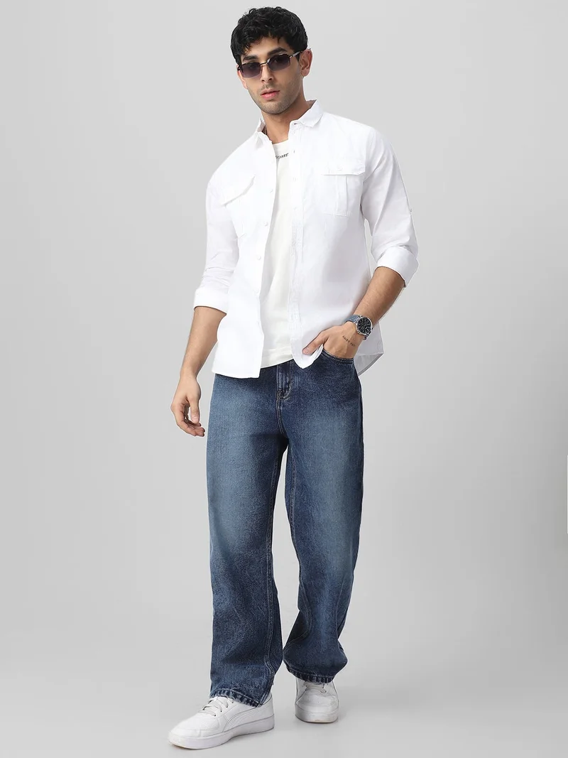 Urbano Fashion  Urbano Fashion Men's White Cotton Full Sleeve Regular Fit Casual Solid Shirt for Men | Best Price UAE