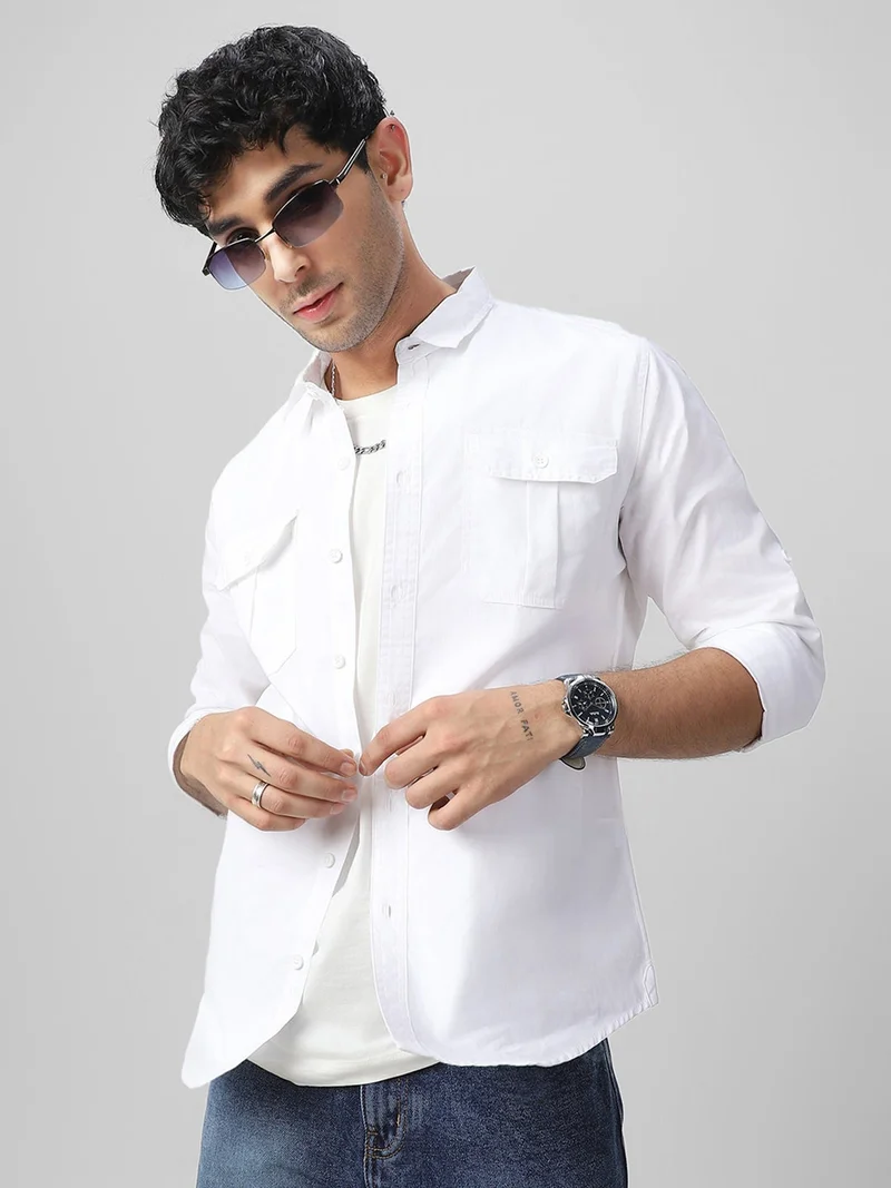 Urbano Fashion  Urbano Fashion Men's White Cotton Full Sleeve Regular Fit Casual Solid Shirt for Men | Best Price UAE