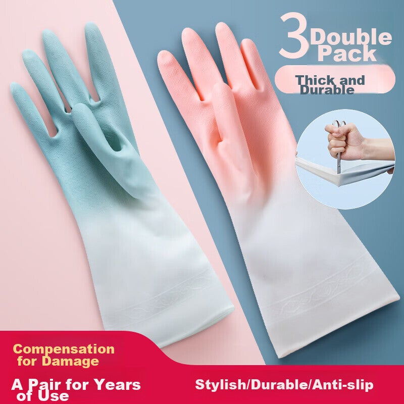 Guangduola Dishwashing Gloves, Kitchen Cleaning Gloves, Household Laundry Gloves, Durable Waterproof Non-Slip Gloves, Thin, 3 Pairs Per Pack - Image 1