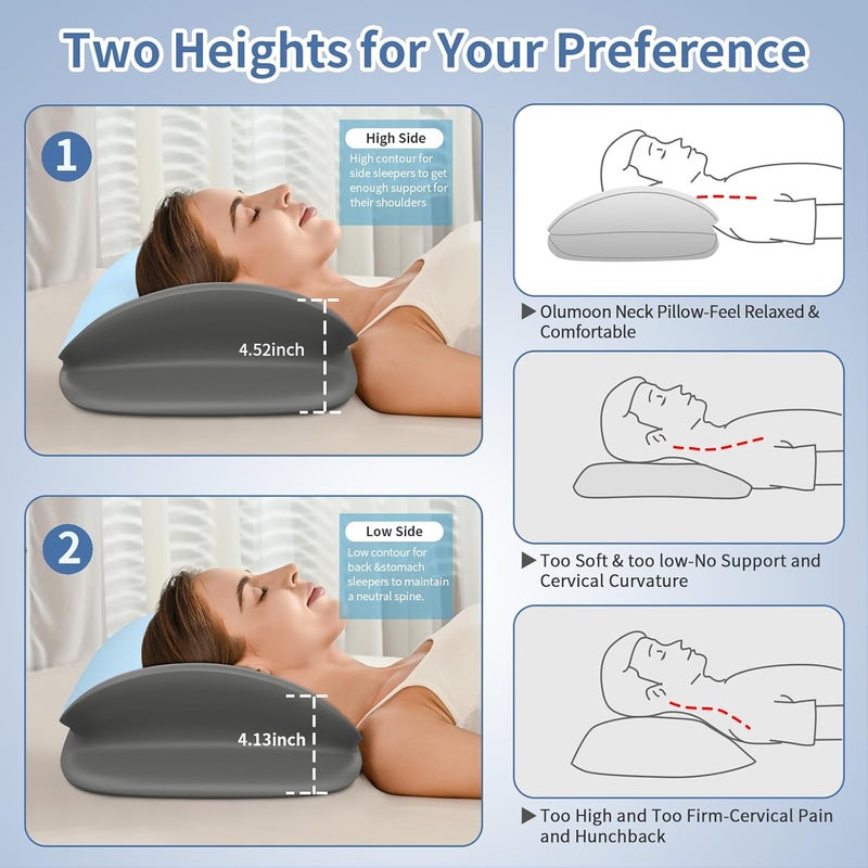 Olumoon Cervical Neck Pillow for Pain Relief - Ergonomic Memory Foam Contour Pillows for Side, Back & Stomach Sleepers, Cervical Pillow for Neck Support Sleeping with Breathable Cover - Image 5
