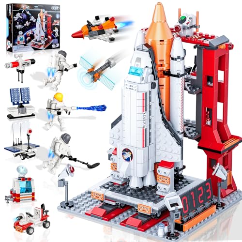 Amoyasite ألعاب استكشاف الفضاء للأطفال من 6 إلى 12 سنة 12 في 1 مشاريع STEM مجموعة بناء صاروخ مع 3 رواد فضاء طقم طائرة صاروخ فكرة هدية للأعمار من 6 885 قطعة - Image 1
