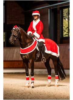 horze HORZE Santa Christmas Fleece Horse Quarter Sheet Riding Blanket with Faux Fur - Red - Horse  - Image 3