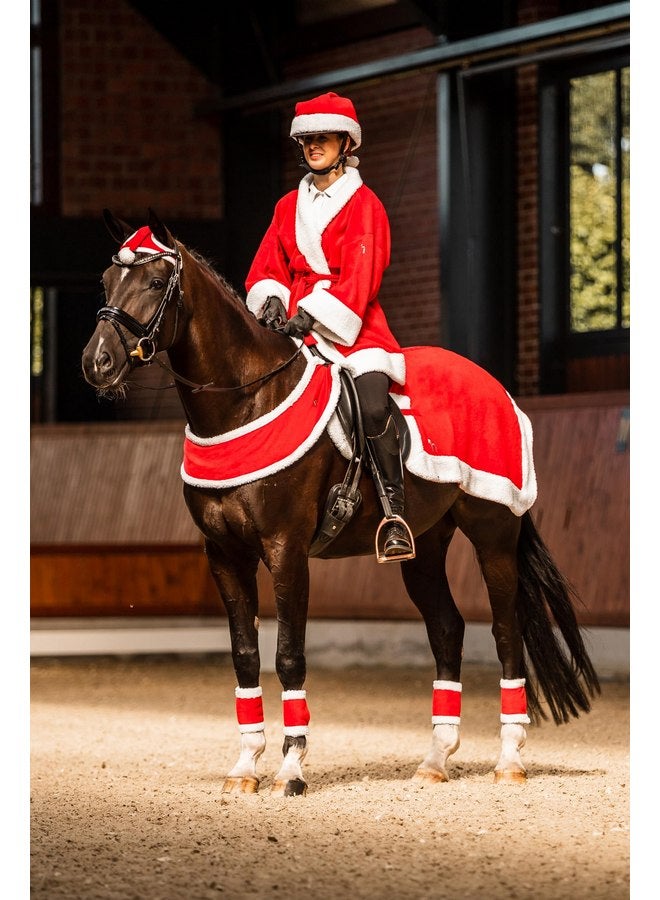 horze HORZE Santa Christmas Fleece Horse Quarter Sheet Riding Blanket with Faux Fur - Red - Horse - Image 3