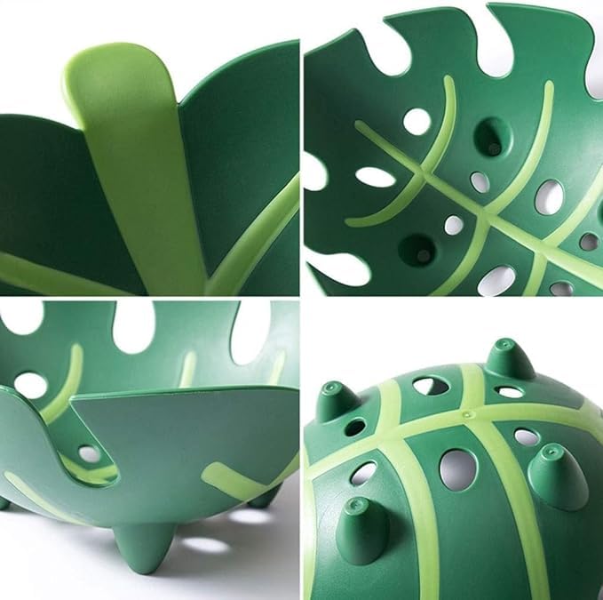 GREECHO Leaf Fruit Basket Unique Decorative Food Serving Tray Leaf Shape Vegetable Wash Store Basket Strainer for Kitchen Countertop and Dining Table Pack of 2 - Image 2