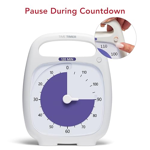 TIME TIMER PLUS 120 Minute Desk Visual Timer Countdown Timer with Portable Handle for Classroom, Office, Homeschooling, Study Tool, with Silent Operation (White) - Image 5