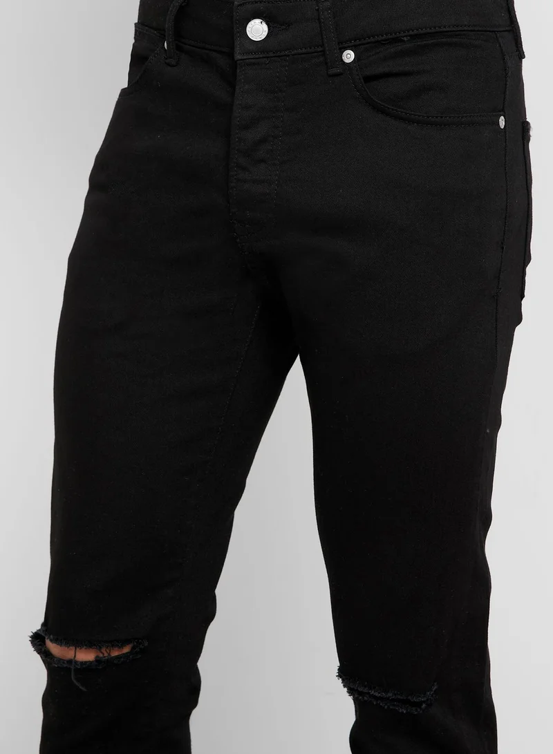 TOPMAN Ripped Slim Fit Jeans