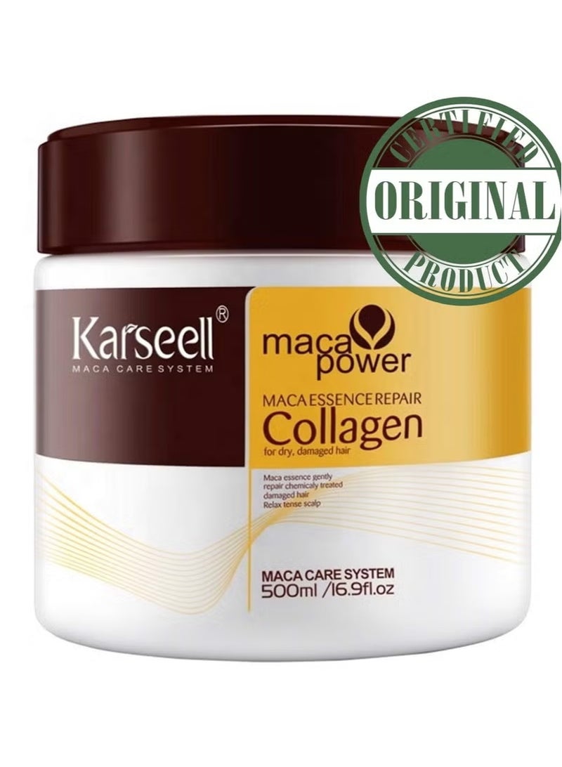 Karseell Collagen Hair Treatment Deep Repair Conditioning Argan Oil Collagen Hair Mask Essence for Dry Damaged Hair All Hair Types 500ml - Image 1