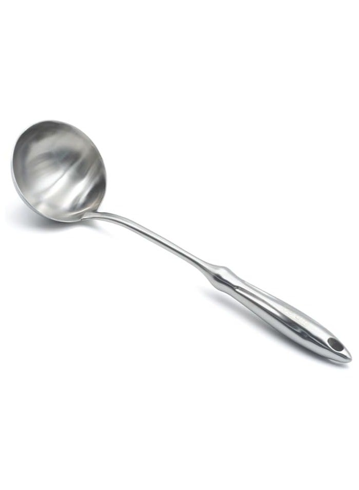 بيرام مغرفة شوربة BERAM، أدوات طهي من فولاذ مقاوم للصدأ 304، ملاعق صلصات وحساء، أداة مطبخ بمقابض مسطحة لتوفير قبضة مثالية، تصميم أنيق، باللون الفضي - Image 1