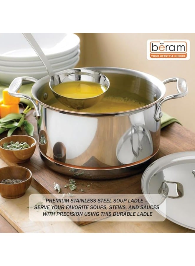 بيرام مغرفة شوربة BERAM، أدوات طهي من فولاذ مقاوم للصدأ 304، ملاعق صلصات وحساء، أداة مطبخ بمقابض مسطحة لتوفير قبضة مثالية، تصميم أنيق، باللون الفضي - Image 2