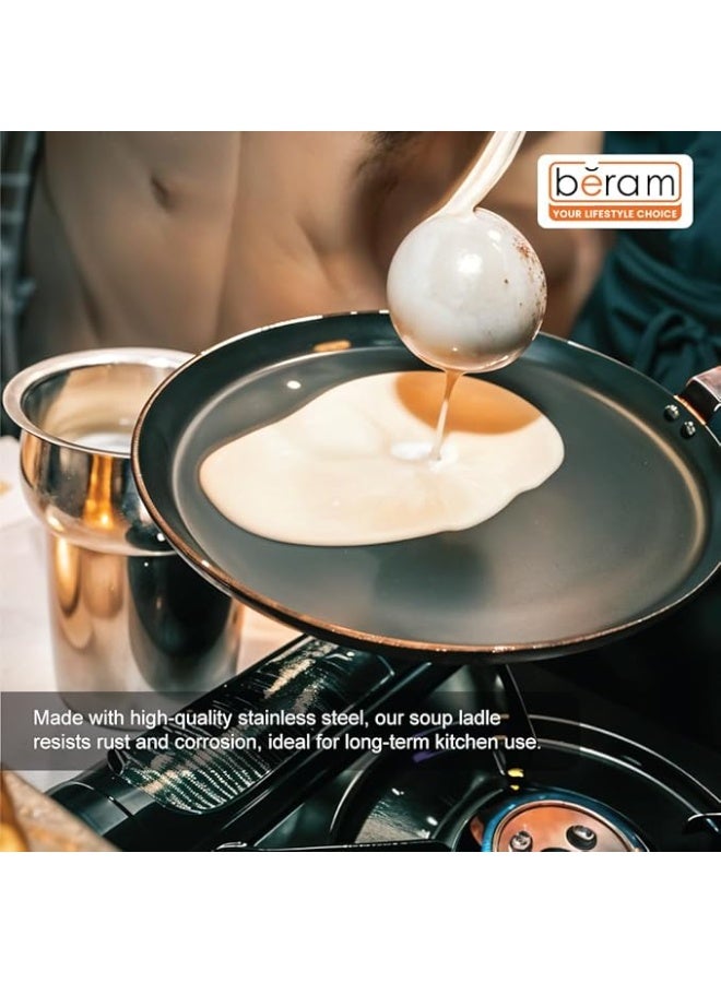 BERAM Soup Ladle 304 Stainless Steel Cooking Utensils Gravy & Sauce Spoons Kitchen Tool with Flat Handles for Perfect Grip Elegant Design Silver - Image 2