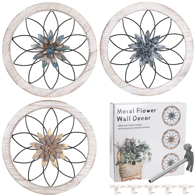 Horse Horse 3 Pieces Ultrathick Farmhouse Rustic Wall Decor Wooden Frame Iron Flower Farmhouse Hanging Decoration for OutdoorBedroom Living Room Bathroom KitchenIndoor