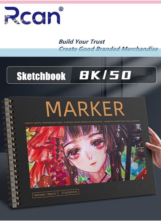 Rcan 8K Art Sketchbook Spiral Binding Perforated Thickened Marker HardCover Graffiti Drawing Book Pad Blank Notebook Acid Free Travel Diary Suitable for Beginners Art Students Children 50 Sheets  - Image 1