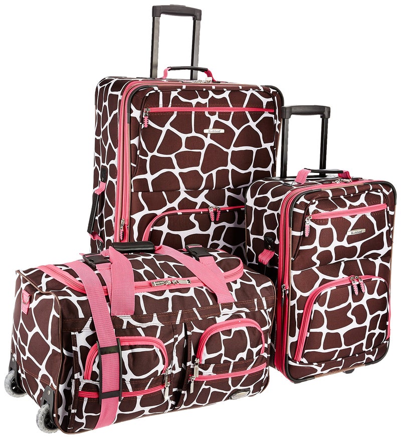 Rockland Vara Softside 3-Piece Upright Luggage Set,Expandable, Pink Giraffe, (20/22/28) - Image 1