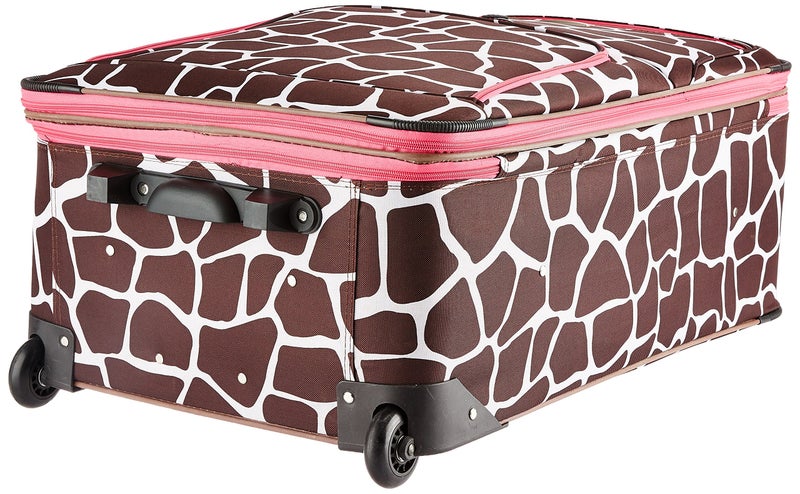 Rockland Vara Softside 3-Piece Upright Luggage Set,Expandable, Pink Giraffe, (20/22/28) - Image 2