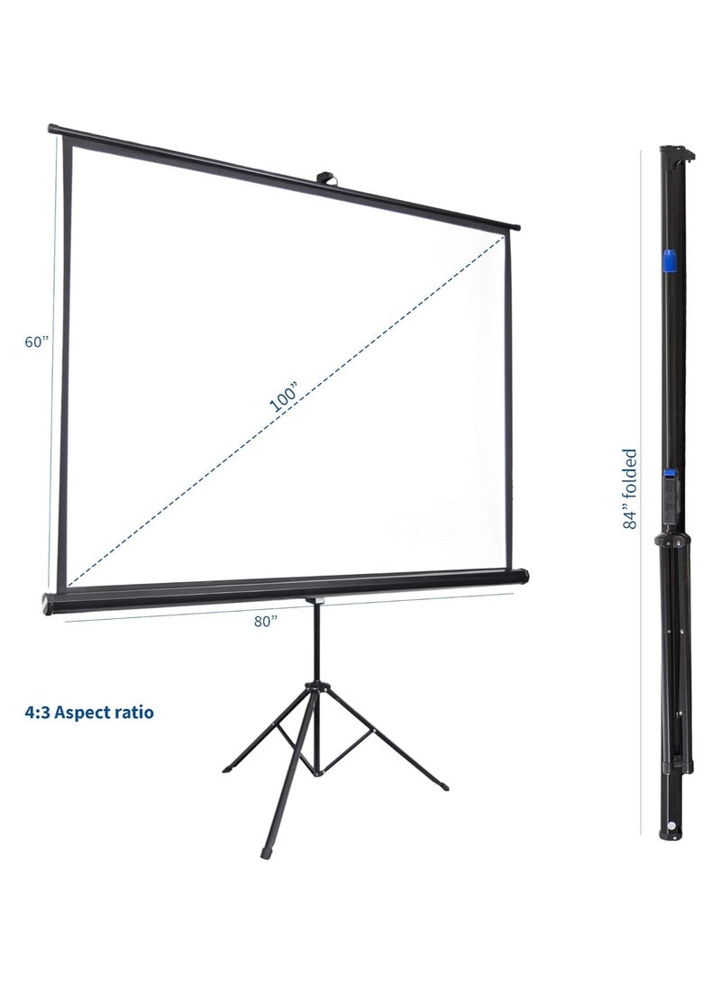 Hanaiette 100 inch Portable Indoor Outdoor Projector Screen, 100 Inch Diagonal Projection HD 4:3 Projection, 4K 3D 1080P HD Pull Up Foldable Stand Tripod(203X194CMS) - Image 2