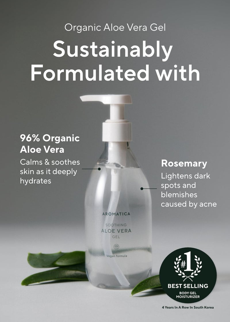 AROMATICA Organic Aloe Vera Gel 10.14oz/300ml, After Sun Care And Sunburn Relief with Pure Aloe Vera Gel Face&Hair, Sun Burn Moisturizer EWG Verified - Image 3