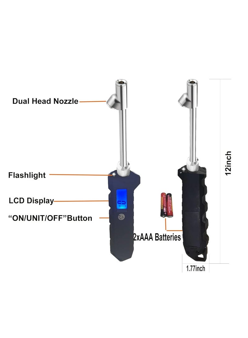 Oasisgalore 230 PSI Dual Head Digital Tire Pressure Gauge for Truck SUV, Stainless Steel, with Backlit LCD & Flashlight.  - Image 2