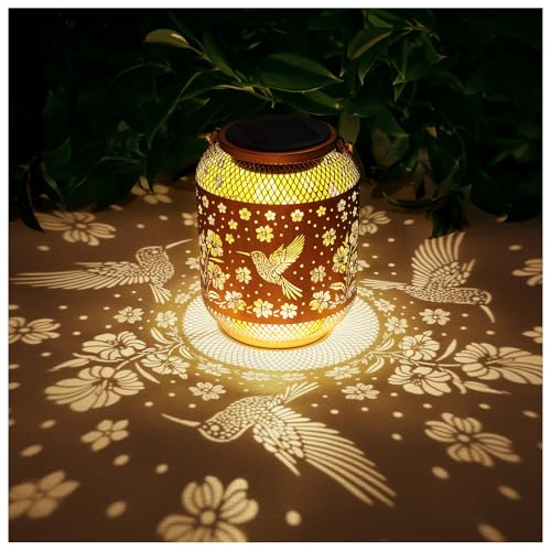 MESONDONA Solar Lanterns Outdoor Waterproof Hummingbird Garden Decor Birthday Gifts for Women Mom Grandma Hanging Solar Lights Metal Decoration Outside for Yard, Patio, Backyard, Porch, Pathway - Image 1