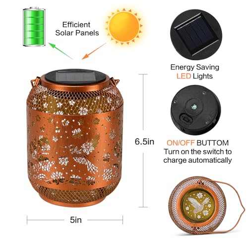 MESONDONA Solar Lanterns Outdoor Waterproof Hummingbird Garden Decor Birthday Gifts for Women Mom Grandma Hanging Solar Lights Metal Decoration Outside for Yard, Patio, Backyard, Porch, Pathway - Image 5
