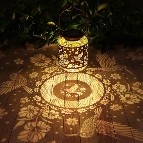 MESONDONA Solar Lanterns Outdoor Waterproof Hummingbird Garden Decor Birthday Gifts for Women Mom Grandma Hanging Solar Lights Metal Decoration Outside for Yard, Patio, Backyard, Porch, Pathway - Image 3