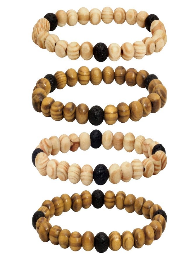 MILAKOO 4Pcs Lava Rock Stone Beads Essential Oil Diffuser Bracelet for Men Women Wood Beads Bracelet - Image 1