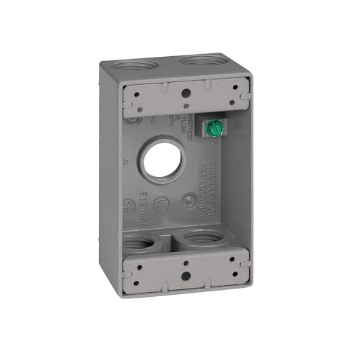 SIGMA ENGINEERED SOLUTIONS 14253-5 Metal Electrical Outlet Box, Weatherproof, Easy Mount Plug and Receptacle Protector, Gray, (5) 3/4-Inch Holes, 1 Gang Box - Image 1