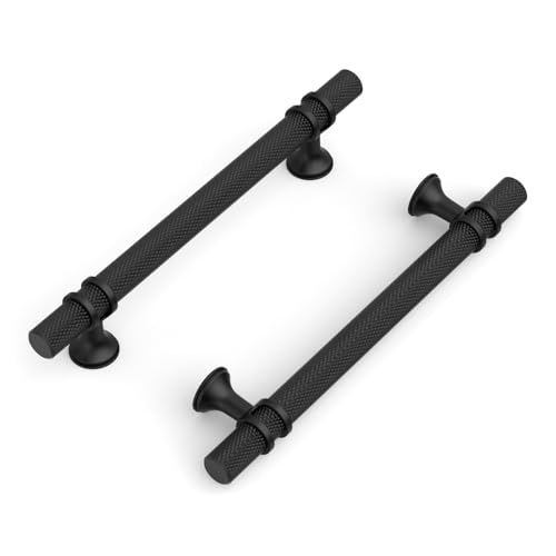 Coinkoly 10 Pack 5128mm Black Knurled Cabinet Handles Kitchen Matte Black Pulls for Cabinets Drawer Pulls Dresser Hardware for Cupboard Bathroom - Image 1