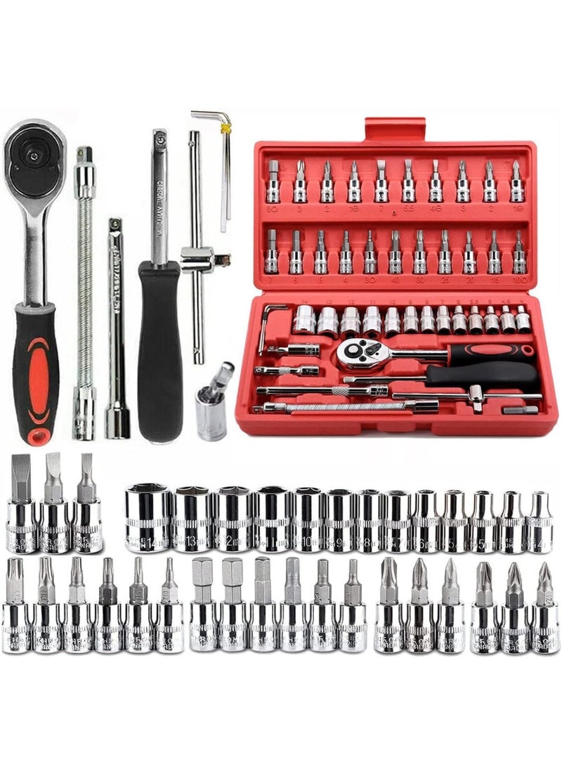 Generic Mechanic Tools Kit for Automotive Repair - 46 Pieces - 32x19.5x18 cm - Red  - Image 1