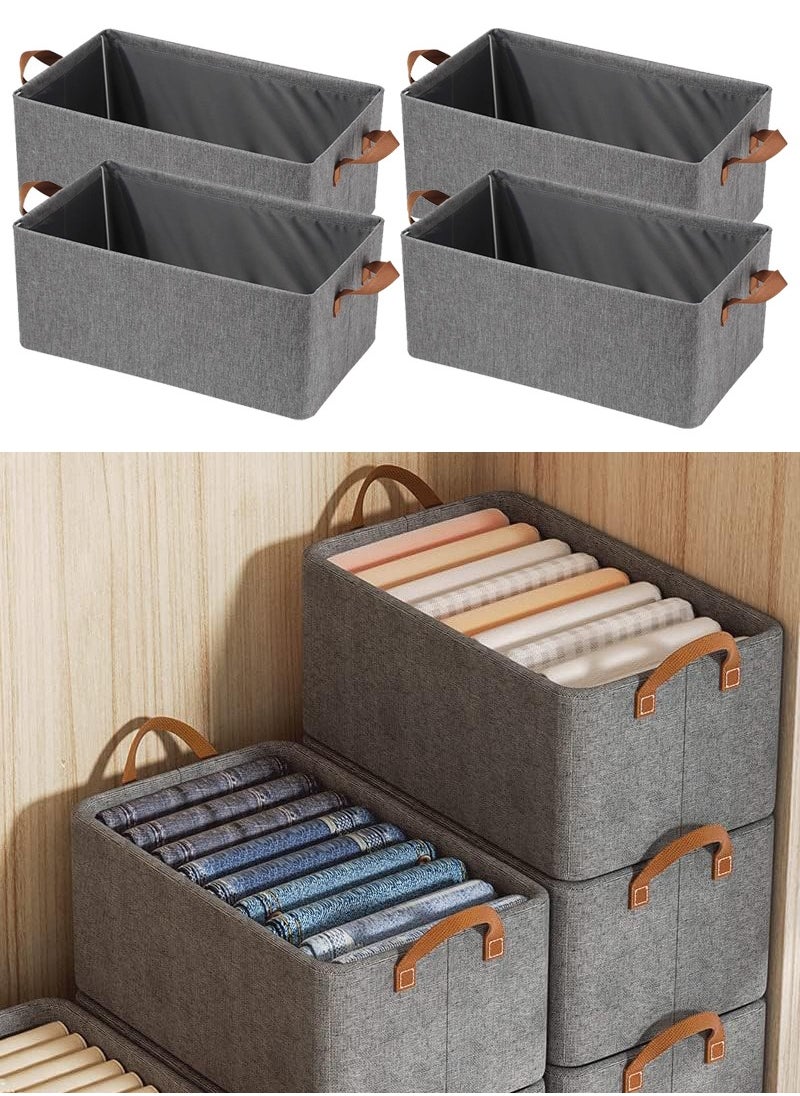 TAPIT 4PCS Large Capacity Linen Storage Bins Closet Organizer System, Sturdy Foldable Storage Boxes for Organizing Clothing, Sheets, Toys, Books - Shelf Organizer Shelves Basket Storage Bin (Grey)  - Image 1