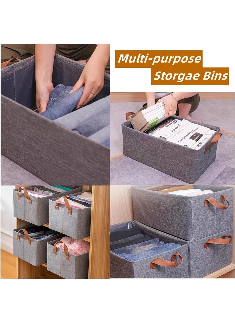 TAPIT 4PCS Large Capacity Linen Storage Bins Closet Organizer System, Sturdy Foldable Storage Boxes for Organizing Clothing, Sheets, Toys, Books - Shelf Organizer Shelves Basket Storage Bin (Grey)  - Image 2
