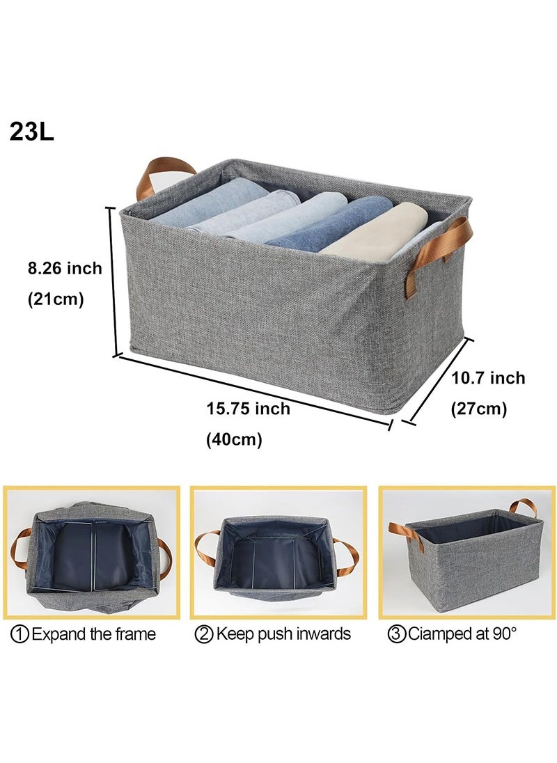 TAPIT 4PCS Large Capacity Linen Storage Bins Closet Organizer System, Sturdy Foldable Storage Boxes for Organizing Clothing, Sheets, Toys, Books - Shelf Organizer Shelves Basket Storage Bin (Grey)  - Image 5