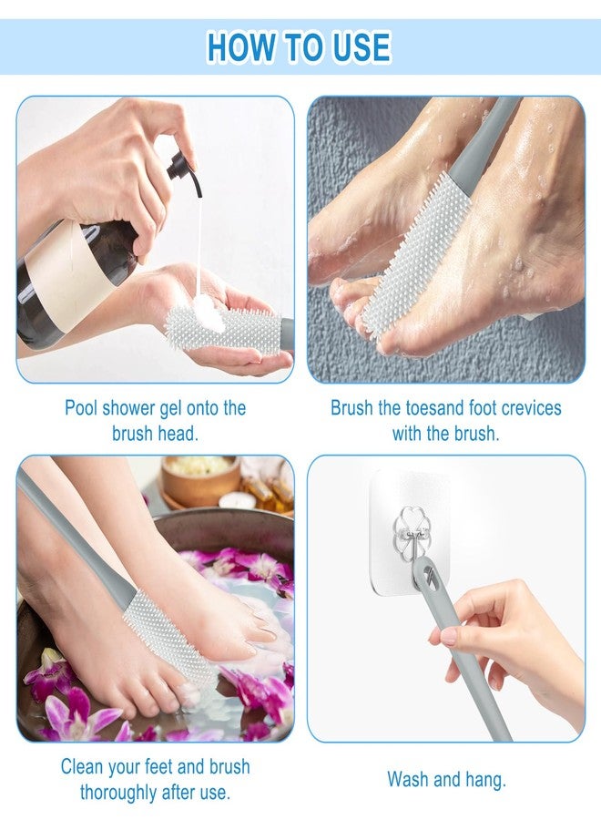 Ethanberg 4 Pack Toe Cleaning Brush, 15.7” Long Handled Silicone Foot Scrubber for Shower, Toe Crevice Cleaning Brush & Exfoliating Brush, Foot Care for Elderly Men Women Seniors(Grey+Pink - Image 4