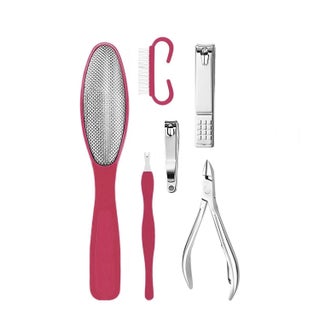 6 in 1 Pedicure Set Professional Stainless Steel Pedicure Kit for Foot Care and Nail Care, Nail Clipper File Scraper Cuticle Remover with Brush, Tools for Men and Women (Red)